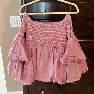 Aqua off the shoulder top ruffled